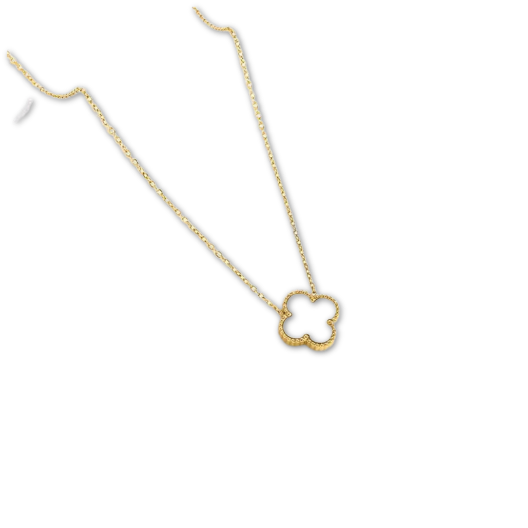 Gold Clover Necklace, With white Face.