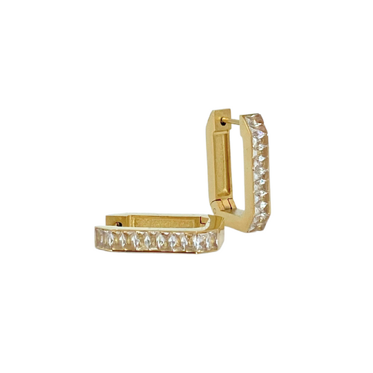 diamond and gold square hoop earrings