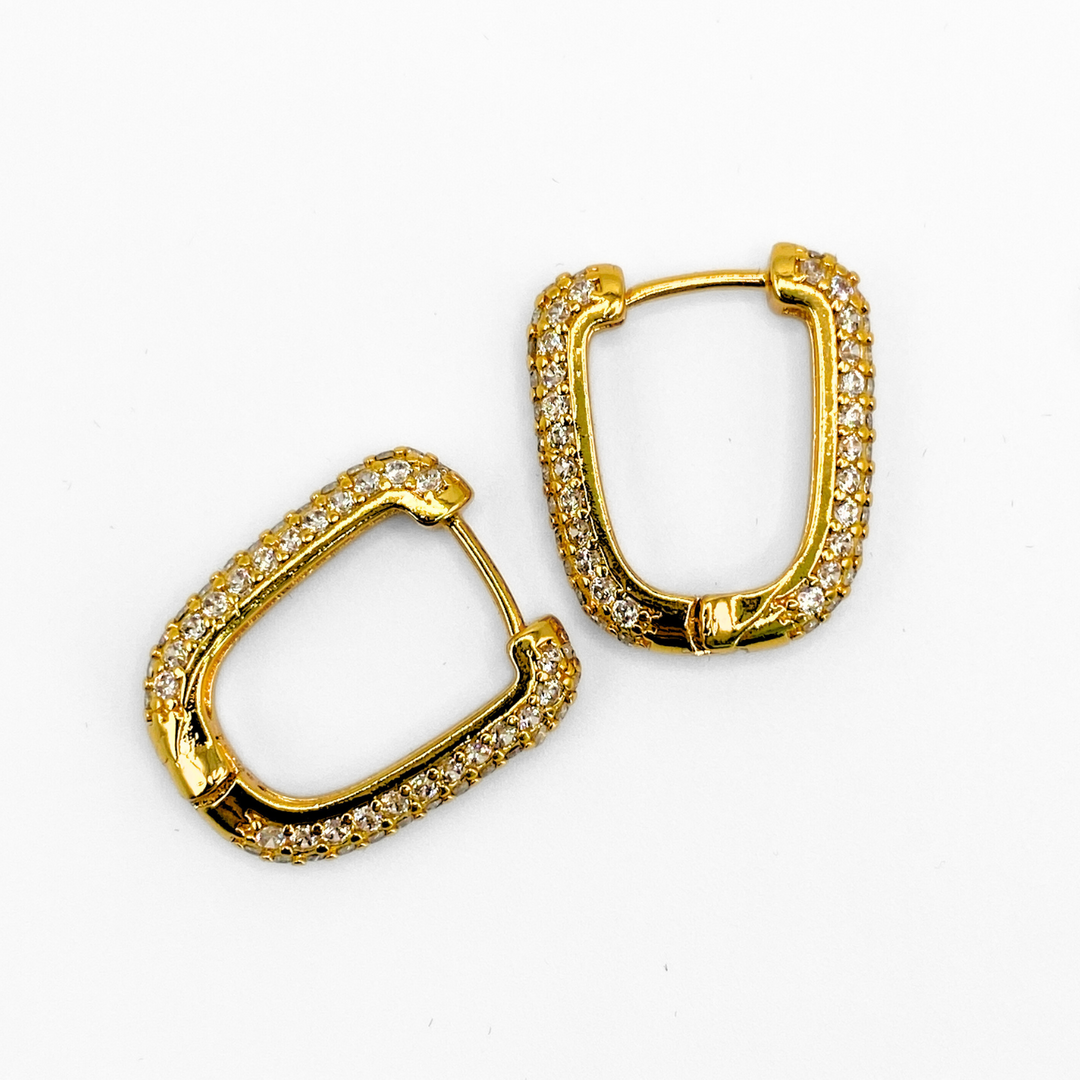 Pave Link gold Hoops