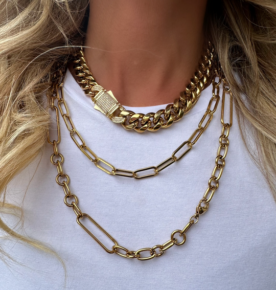 gold Cuban link  Necklace with a diamond clasp