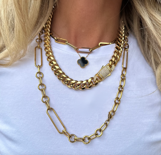 gold Cuban link  Necklace with a diamond clasp
