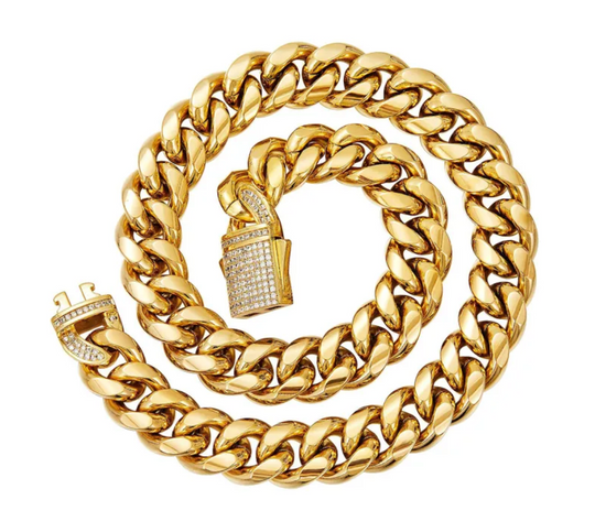 gold Cuban link  Necklace with a diamond clasp 