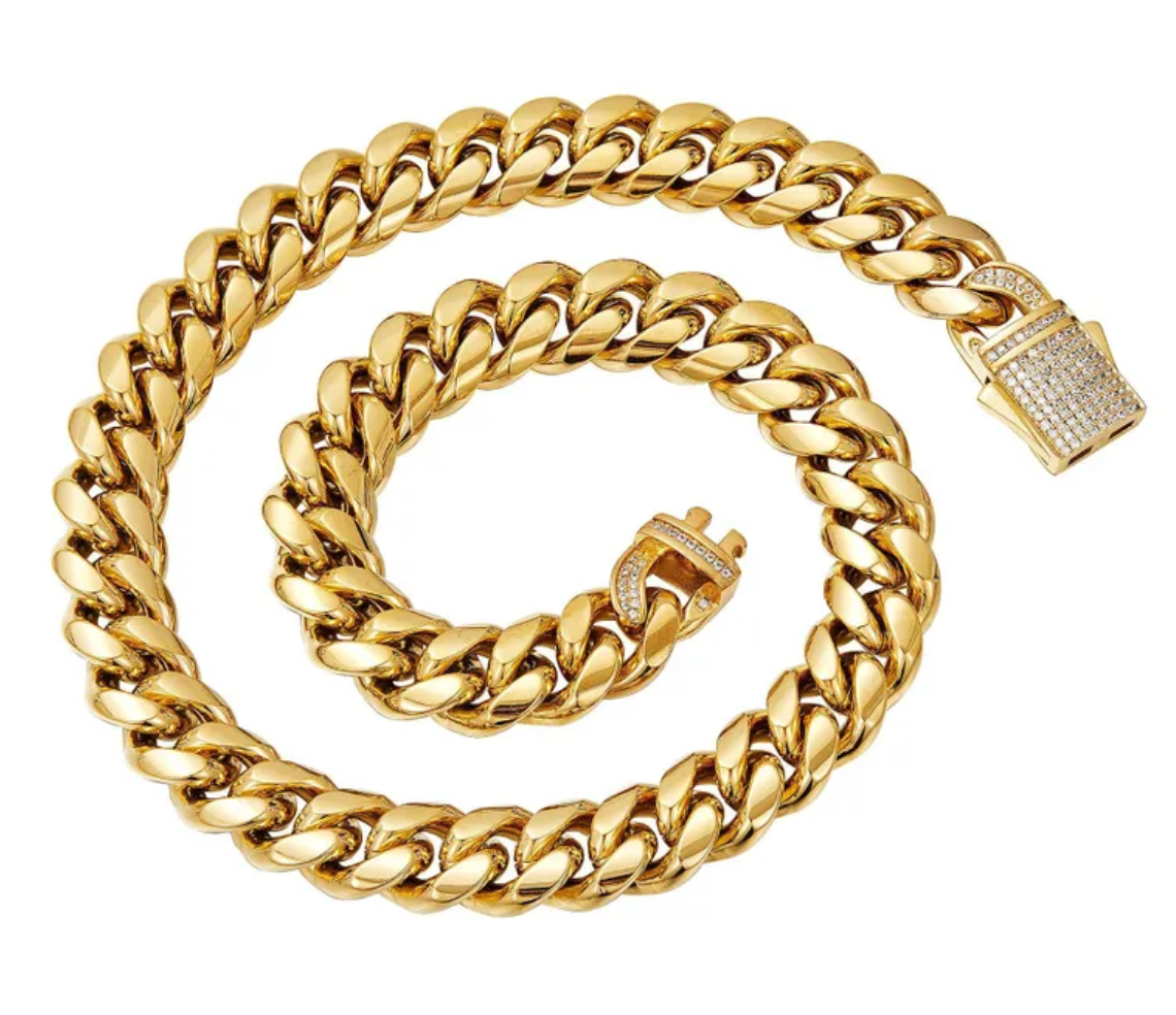 gold Cuban link  Necklace with a diamond clasp 