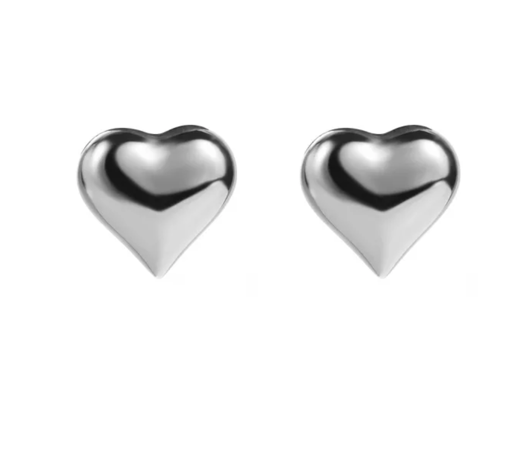 silver Big Heart Earrings