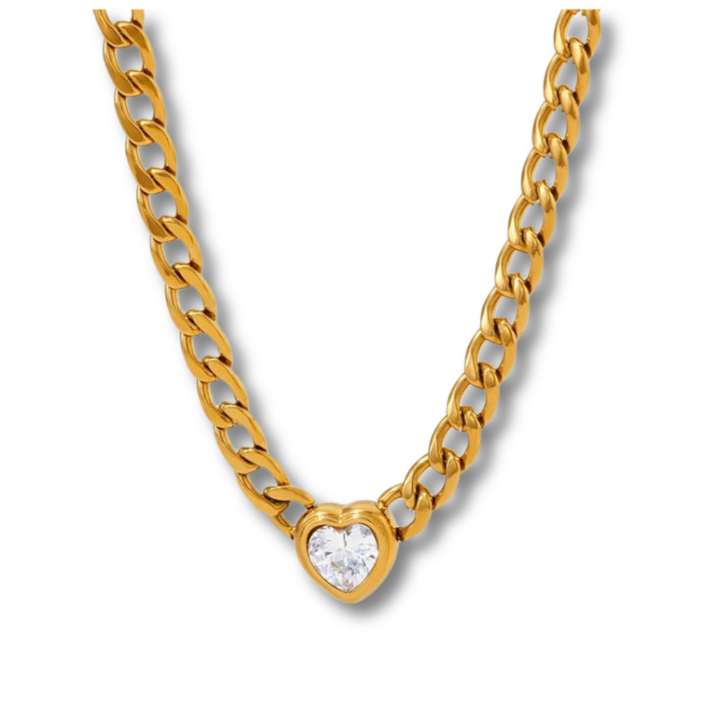 gold Solitaire heart chain necklace