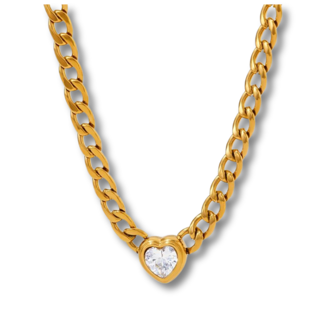 gold Solitaire heart chain necklace