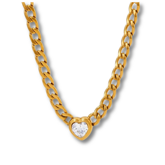 gold Solitaire heart chain necklace