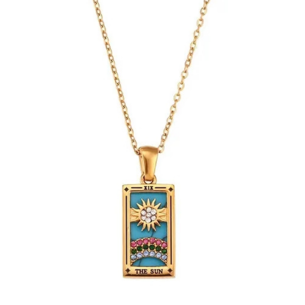 Tarot Card Necklace blue and crystal
