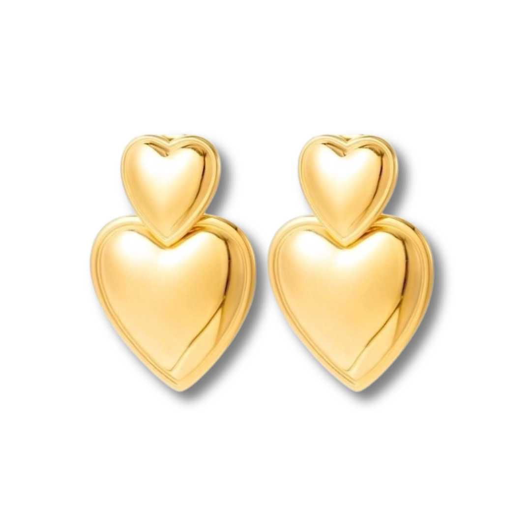 gold Double Heart Earrings