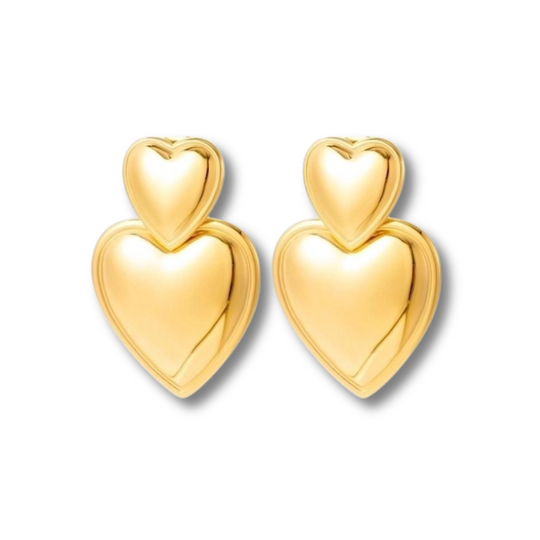 gold Double Heart Earrings