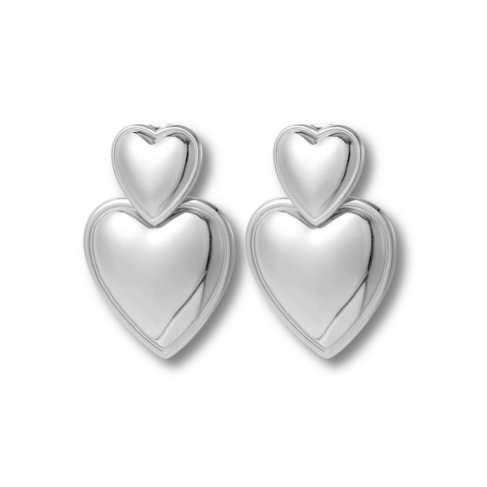 silver Double Heart Earrings
