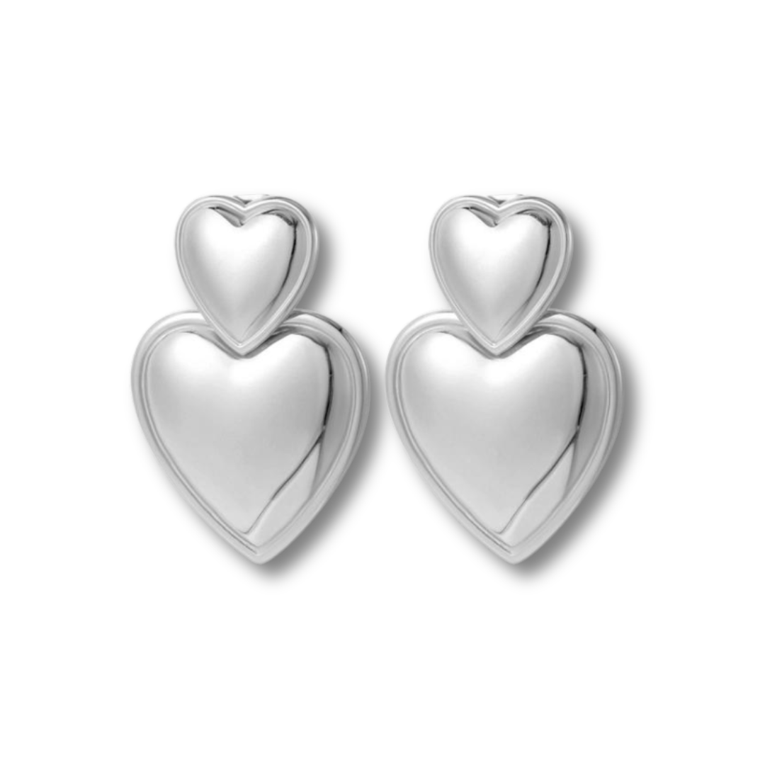silver Double Heart Earrings