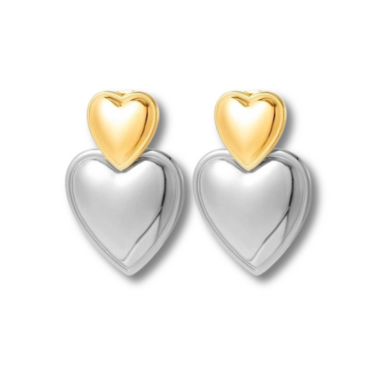 mixed metal Double Heart Earrings