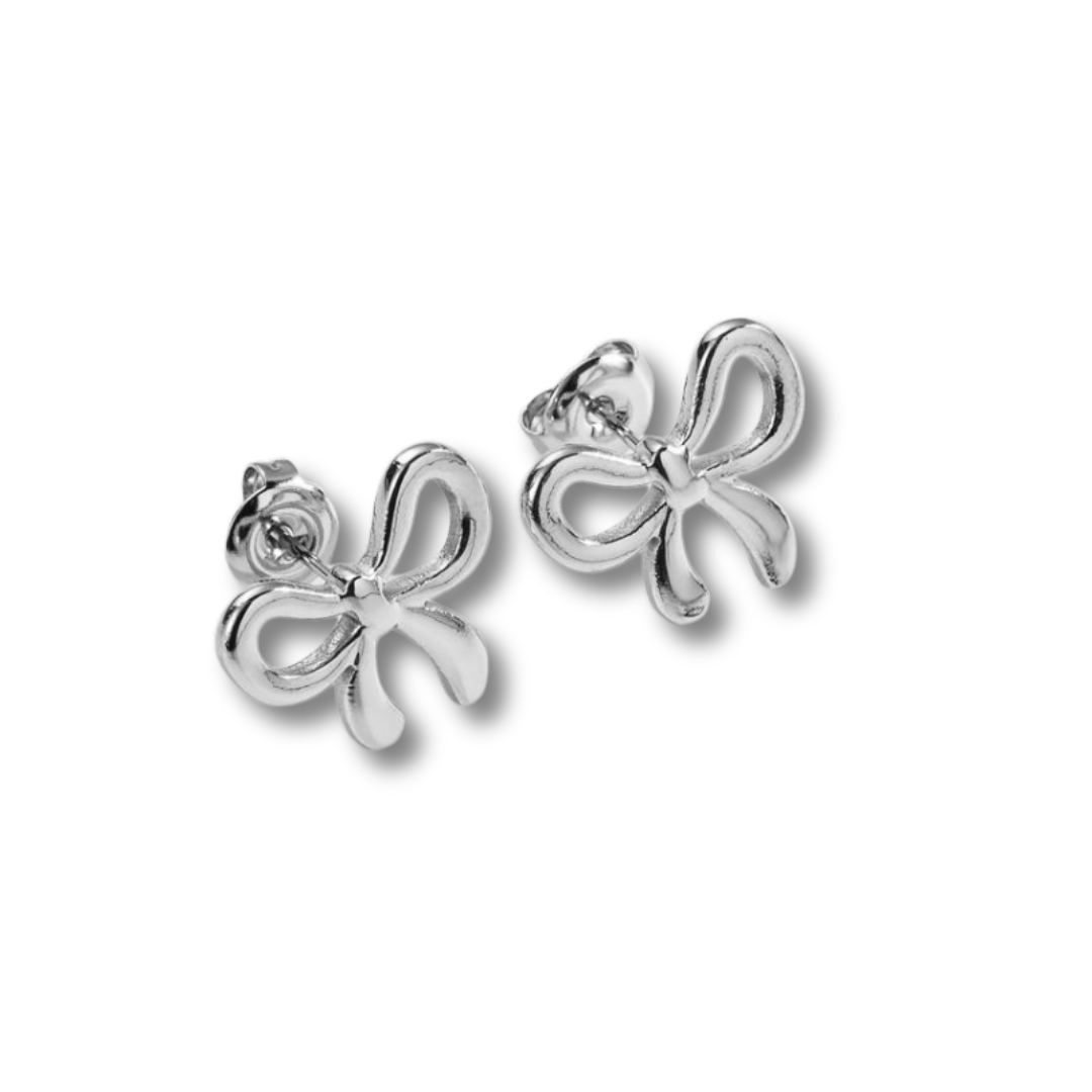 silver thick bow shaped earrings