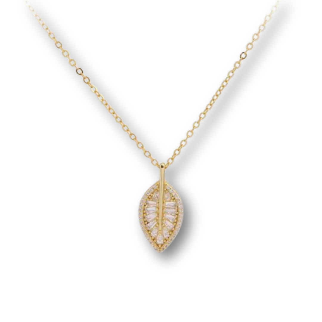Gold diamond leaf necklace