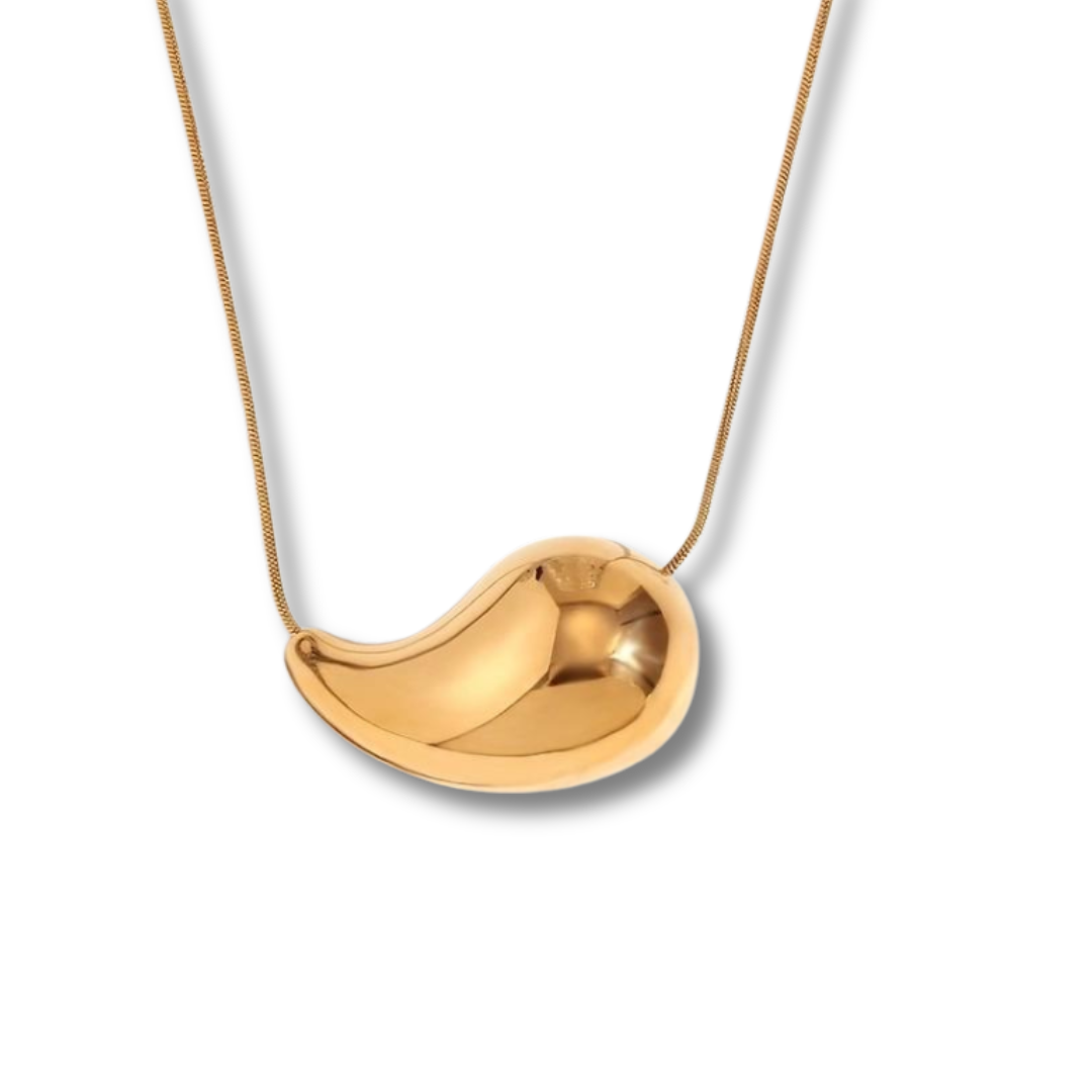 gold necklace with tear drop pendant 