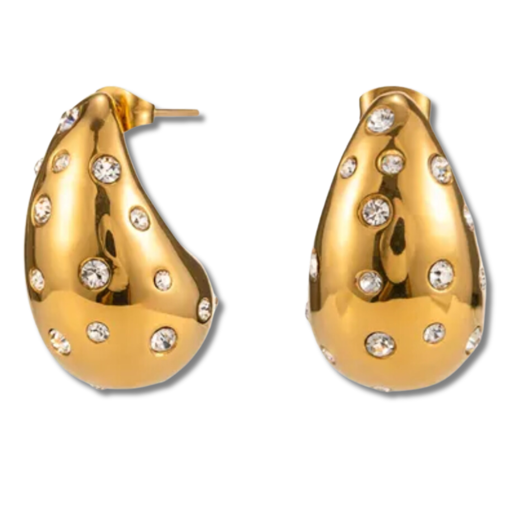 gold and crystal tear drop earrings 