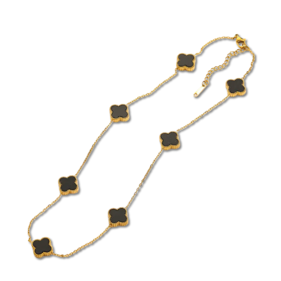 multiple clover gold and black necklace