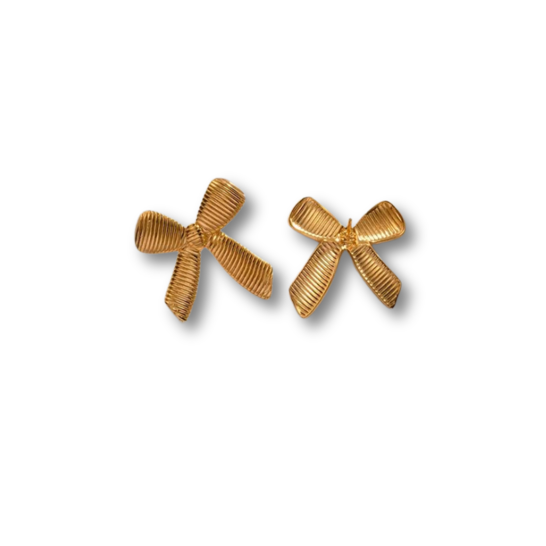 gold plated oversized bow earrings