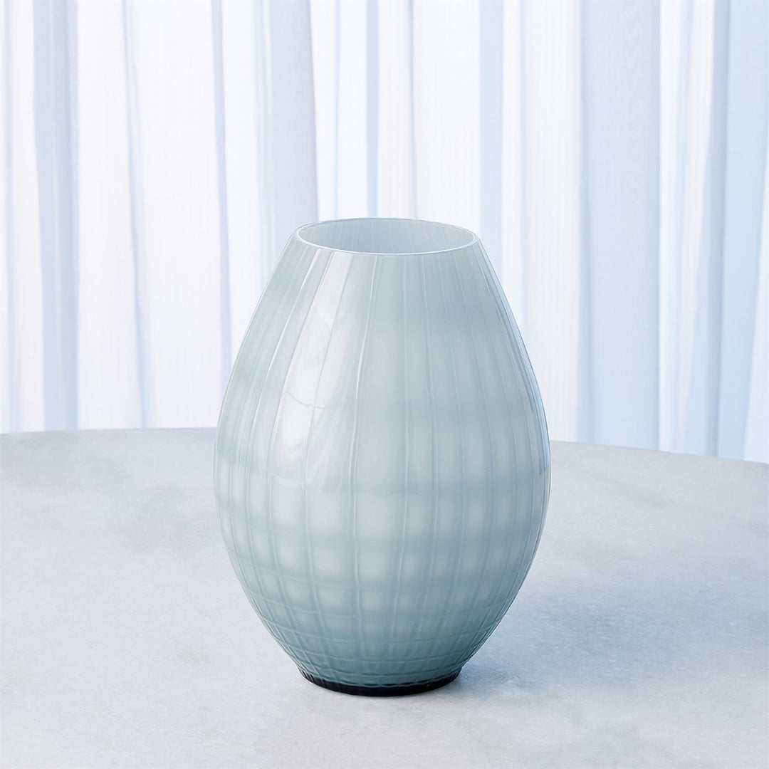 Cased Glass Grid Vase- Blue