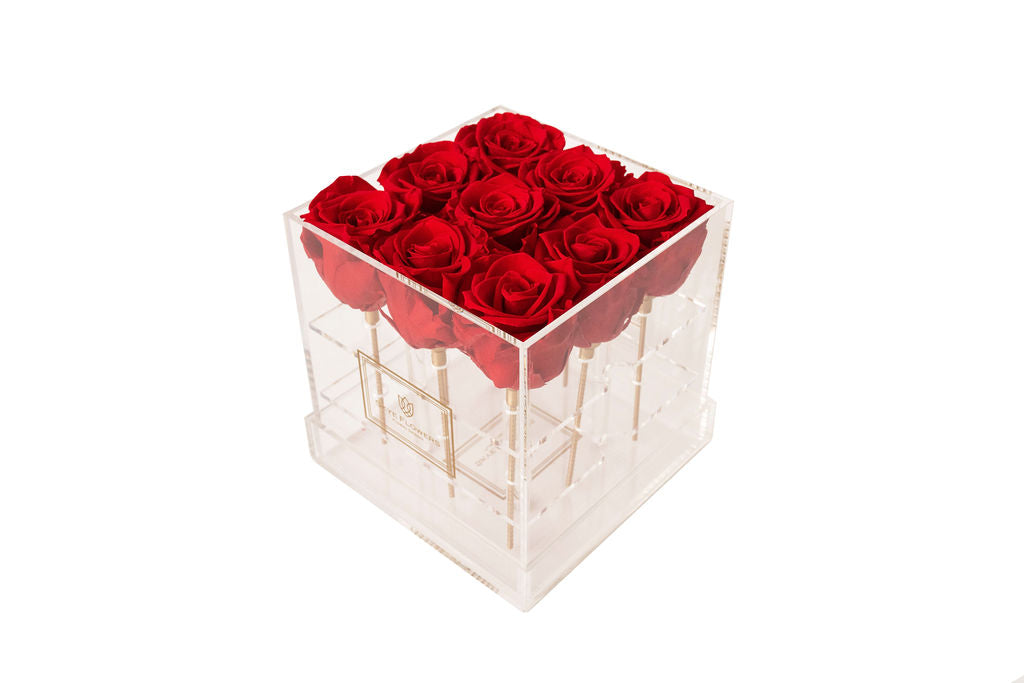 Square Forever Rose Box - Romantic Red