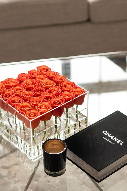 Square Fresh Rose Box - Orange Crush