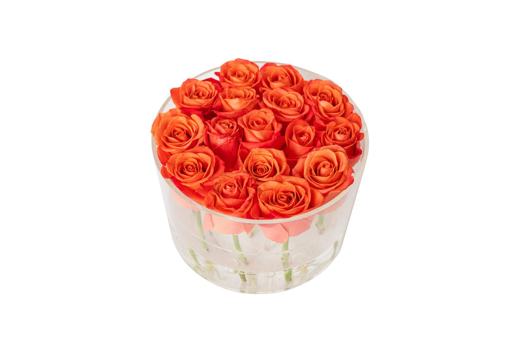 Round Fresh Rose Box - Orange Crush