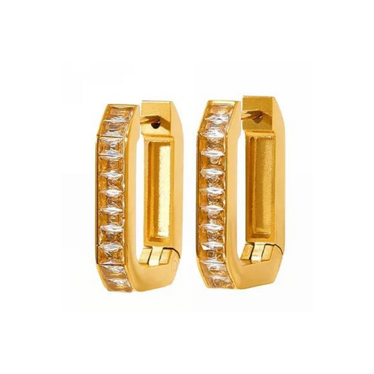 Diamond and gold square hoop earrings
