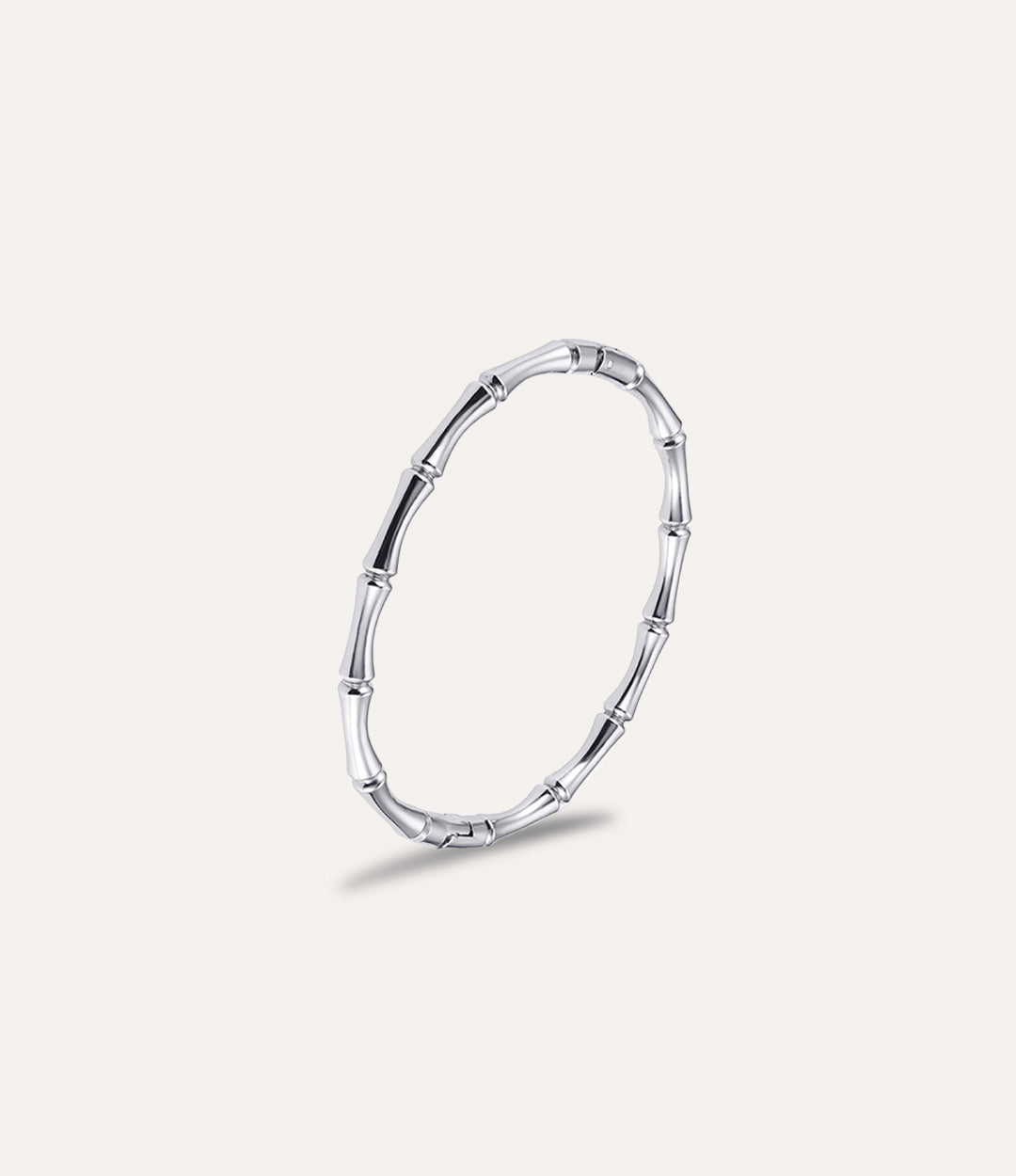 Silver Bamboo Bangle Bracelet made of stainless steel displayed on a neutral background.