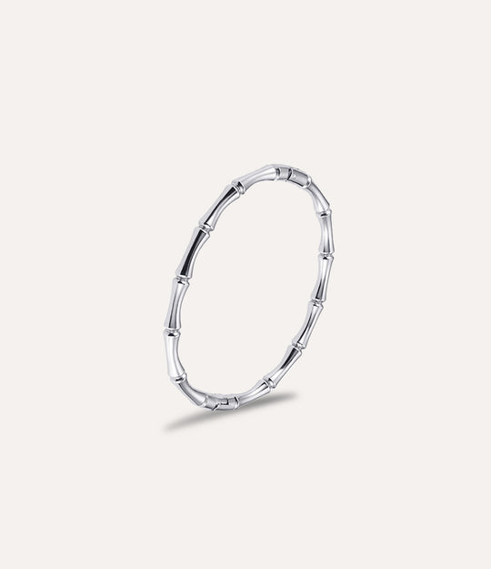 Silver Bamboo Bangle Bracelet made of stainless steel displayed on a neutral background.