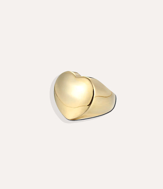 Big Love Ring in 14k gold plated finish, featuring a smooth, chunky heart-shaped signet face isolated on a white background.