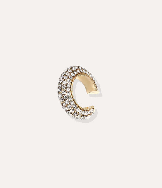 Close up of the Bling Ear Cuff in gold highlighting the vibrant white diamonds and sleek finish.