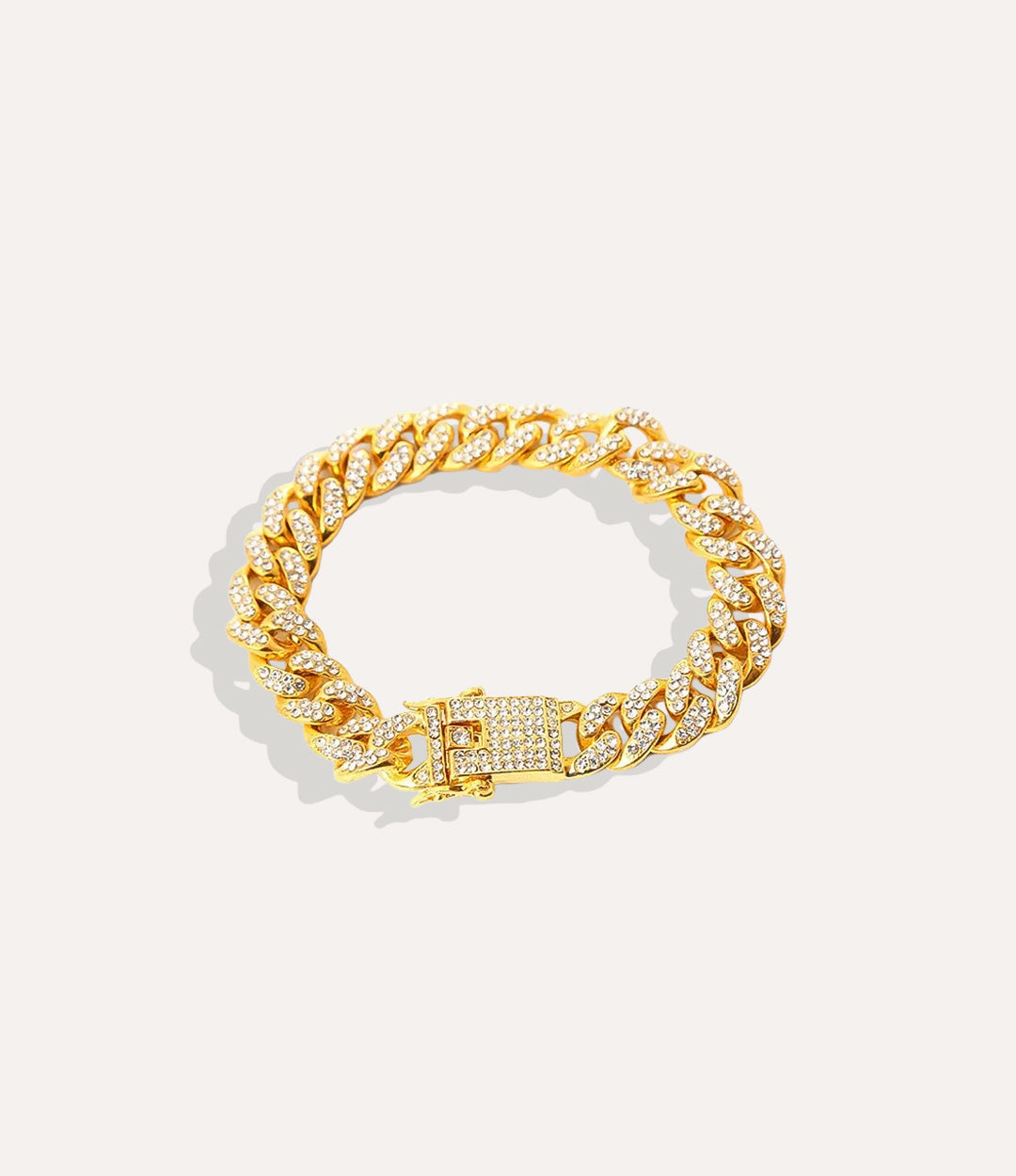 Blinged Out Link Bracelet in gold, highlighting the 14k gold-plated finish and crystal-lined links
