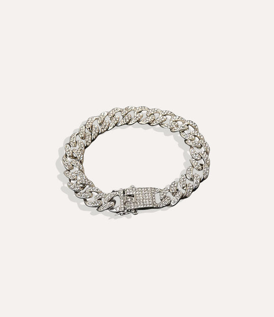 Blinged Out Link Bracelet in silver, showing the shimmering details and link structure.
