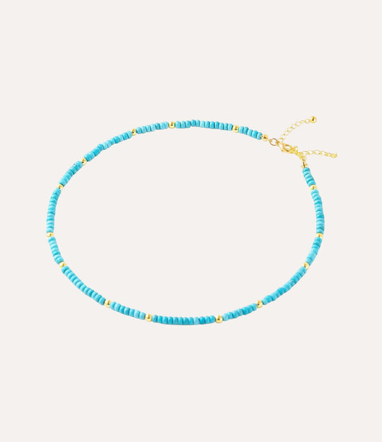 Turquoise beaded necklace with gold clasp. A perfect gift for teens or boho lovers.