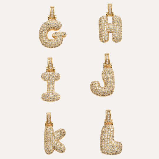 14K gold plated necklace with bubble letter charms