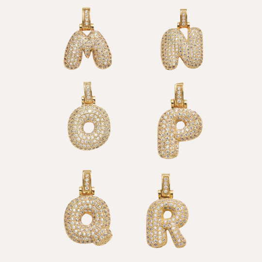 bubble letter charm 14K gold plated necklace