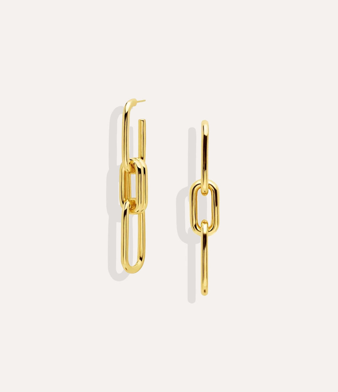 Product shot of the Chain Link Drop Earrings in a gold finish displaying the interlocking link structure and convertible design on a white background.