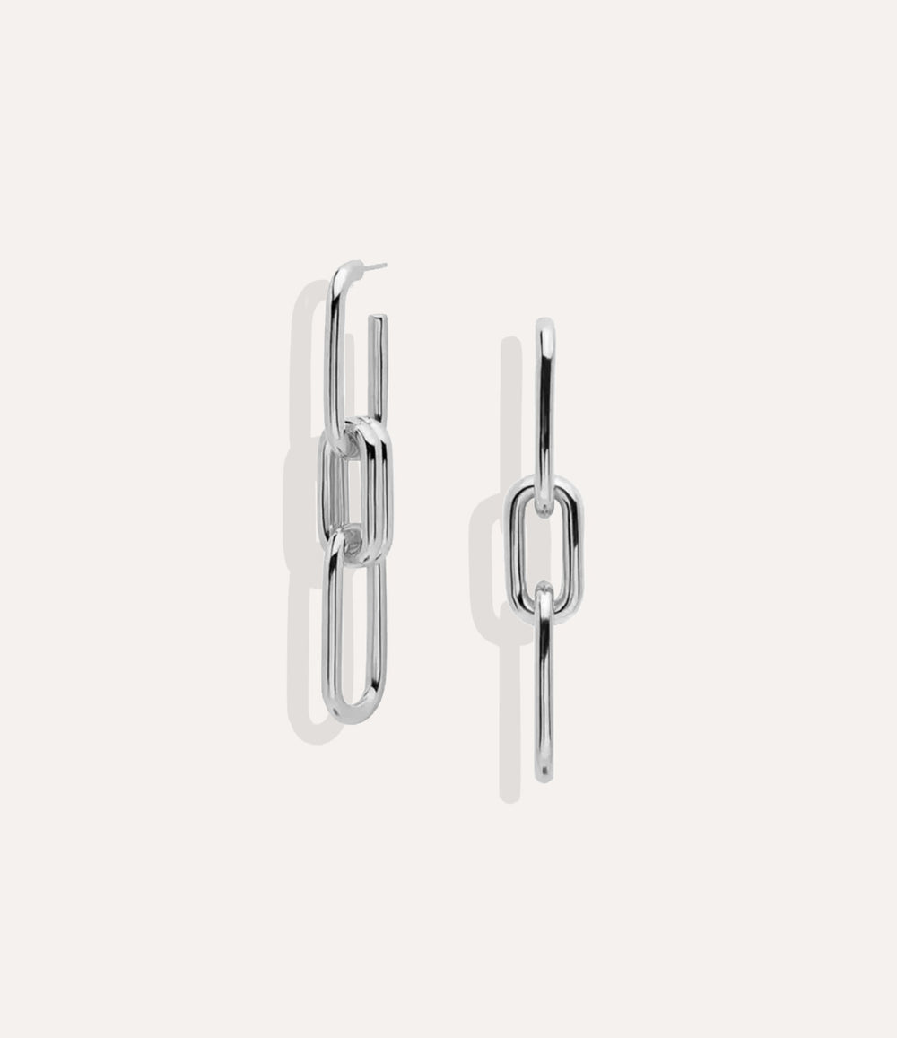Product shot of the Chain Link Drop Earrings in silver colour showing the cool metallic tone and lightweight construction on a white background.