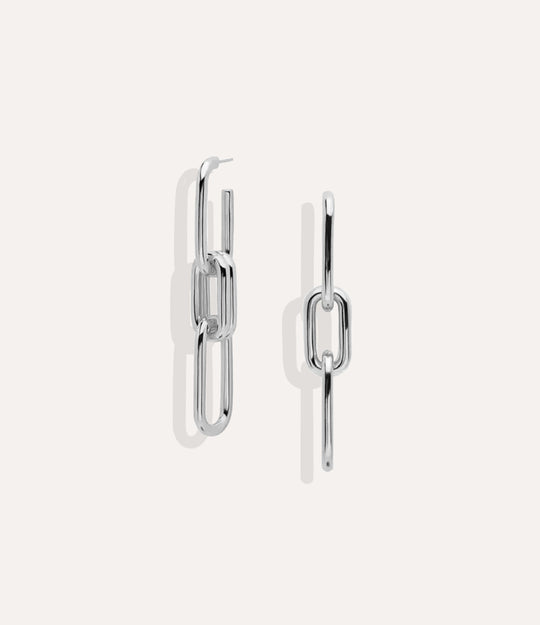 Product shot of the Chain Link Drop Earrings in silver colour showing the cool metallic tone and lightweight construction on a white background.