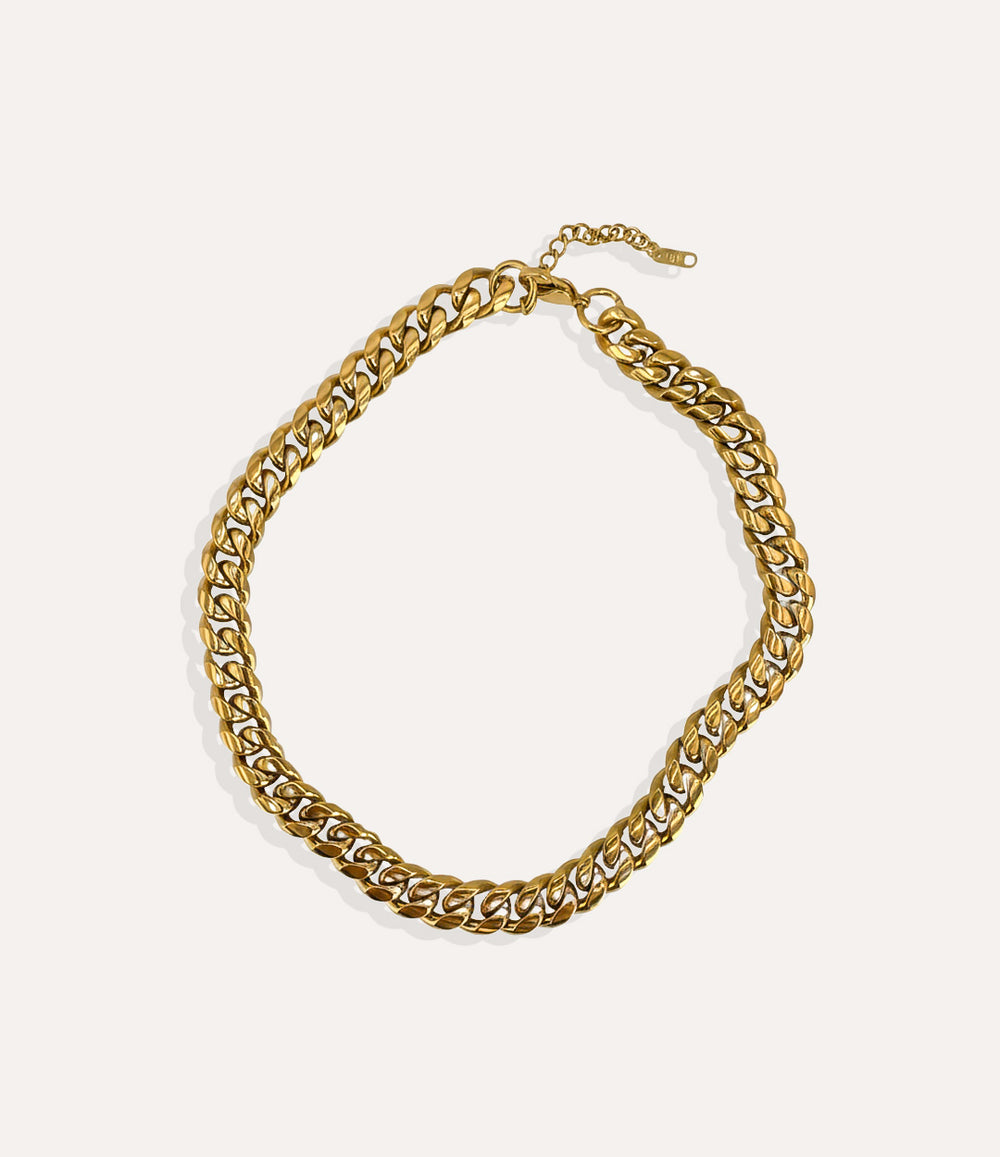 Chunky Gold Chain Necklace in 14k gold plated stainless steel displayed on a neutral background