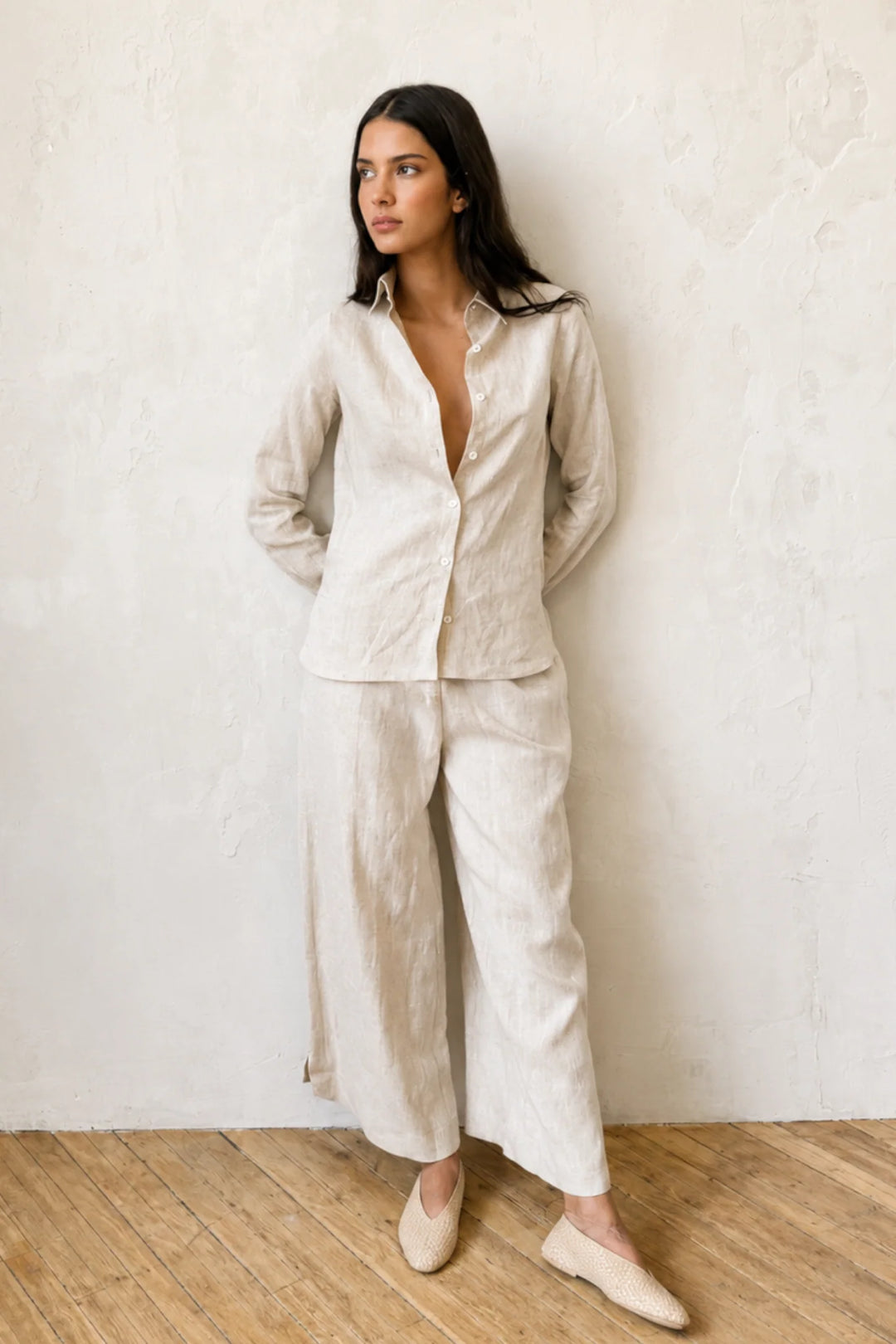 Scalloped Linen Pant - Natural