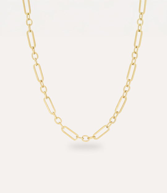 Daisy Chain Necklace in 14k gold plating displayed on a neutral background