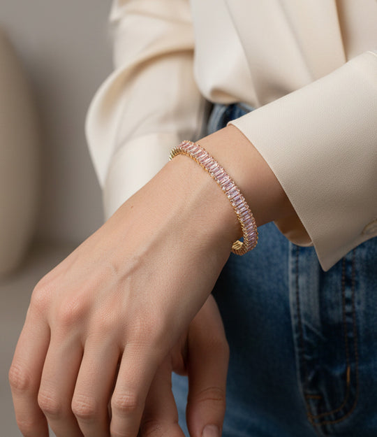 Model wearing Dazzle Tennis Bracelet forming an elegant look.