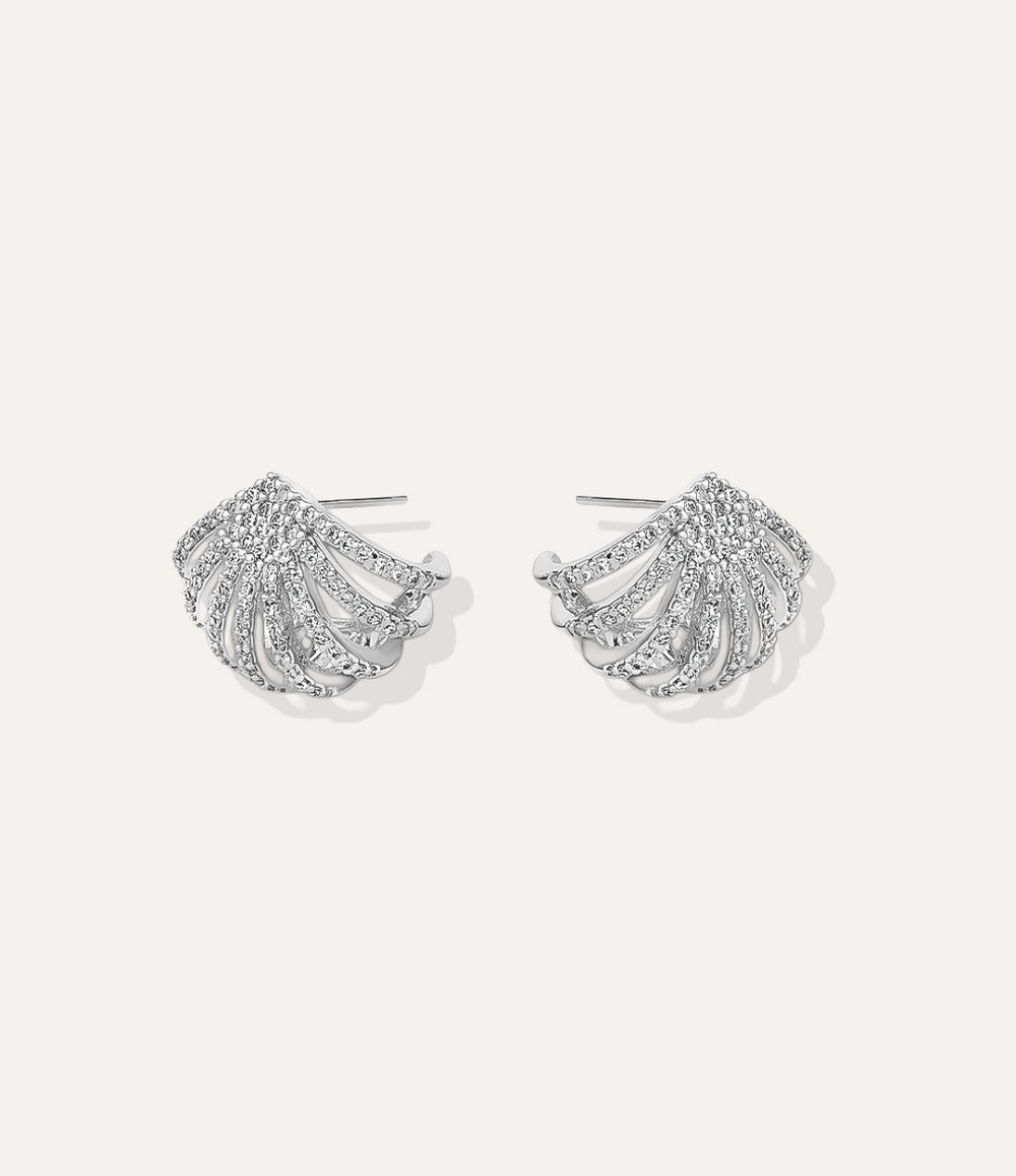 Close up of the Diamond Cage Earring in silver, showing the polished finish and sparkling diamond details.