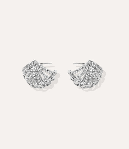 Close up of the Diamond Cage Earring in silver, showing the polished finish and sparkling diamond details.