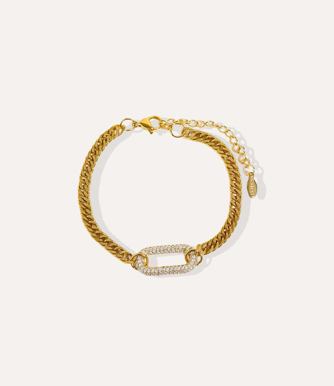 Diamond Carabiner Bracelet in gold featuring a sparkling white diamond-accented carabiner clasp and polished gold chain