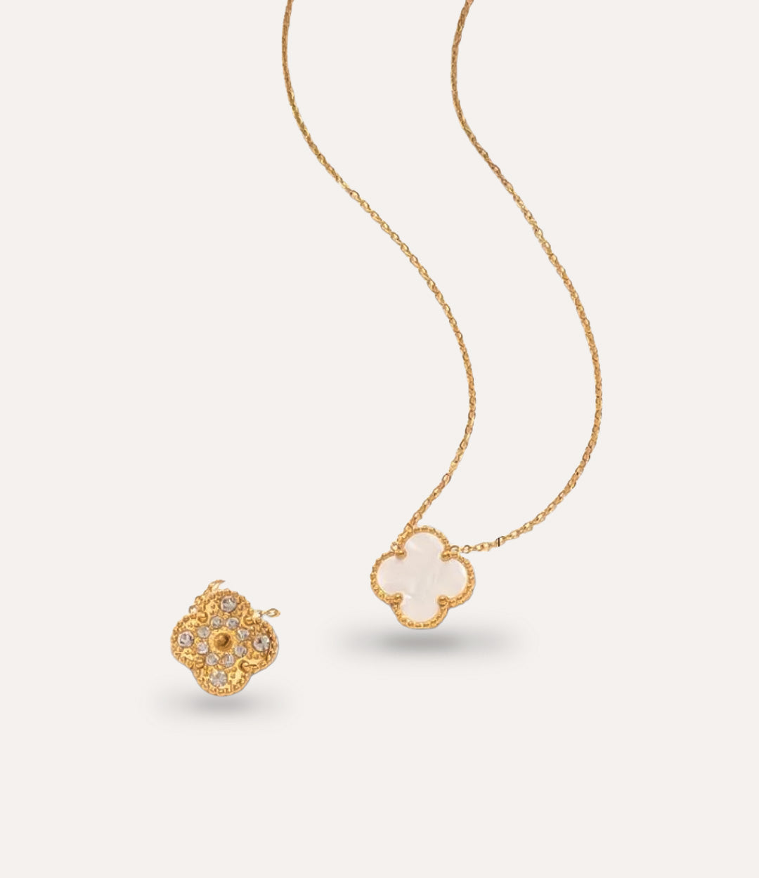 Diamond Clover Necklace in 18k gold plated stainless steel, featuring sparkling diamond accents.