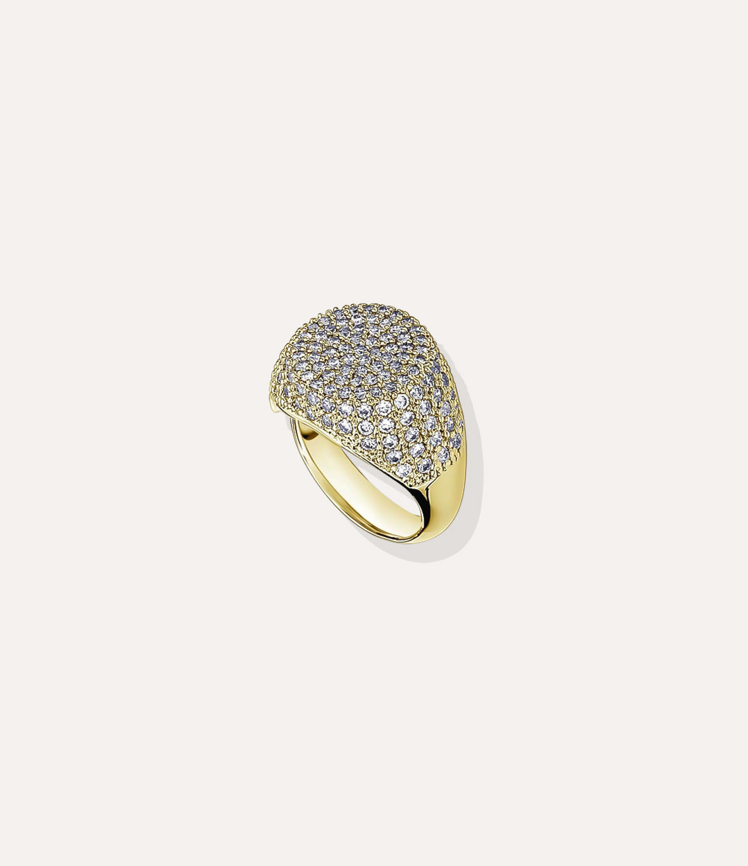 Diamond Pinky Ring in gold finish, featuring a bold band encrusted with sparkling diamonds, isolated on a white background.