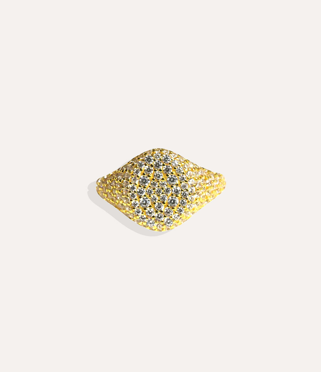 Diamond Signet Ring in gold finish, featuring a sleek polished face with diamond accents on a substantial gold vermeil band.